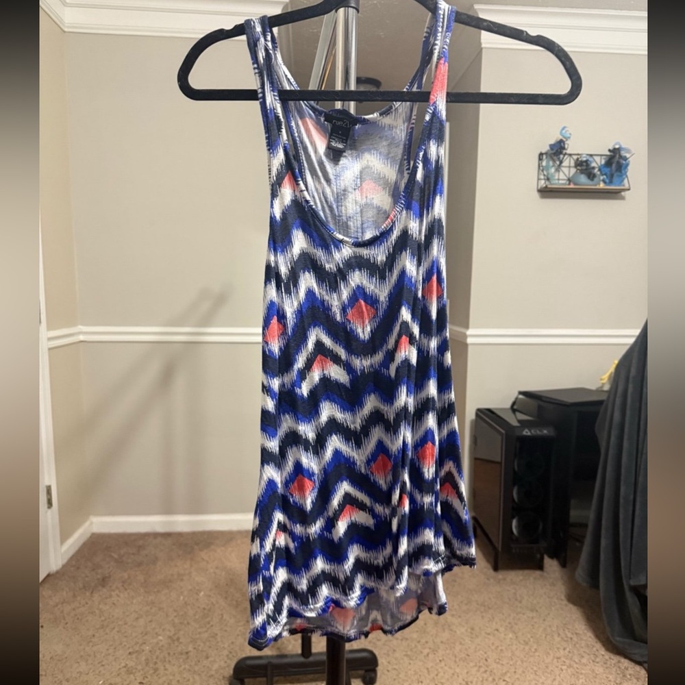 Blue and Coral Chevron Tank Top